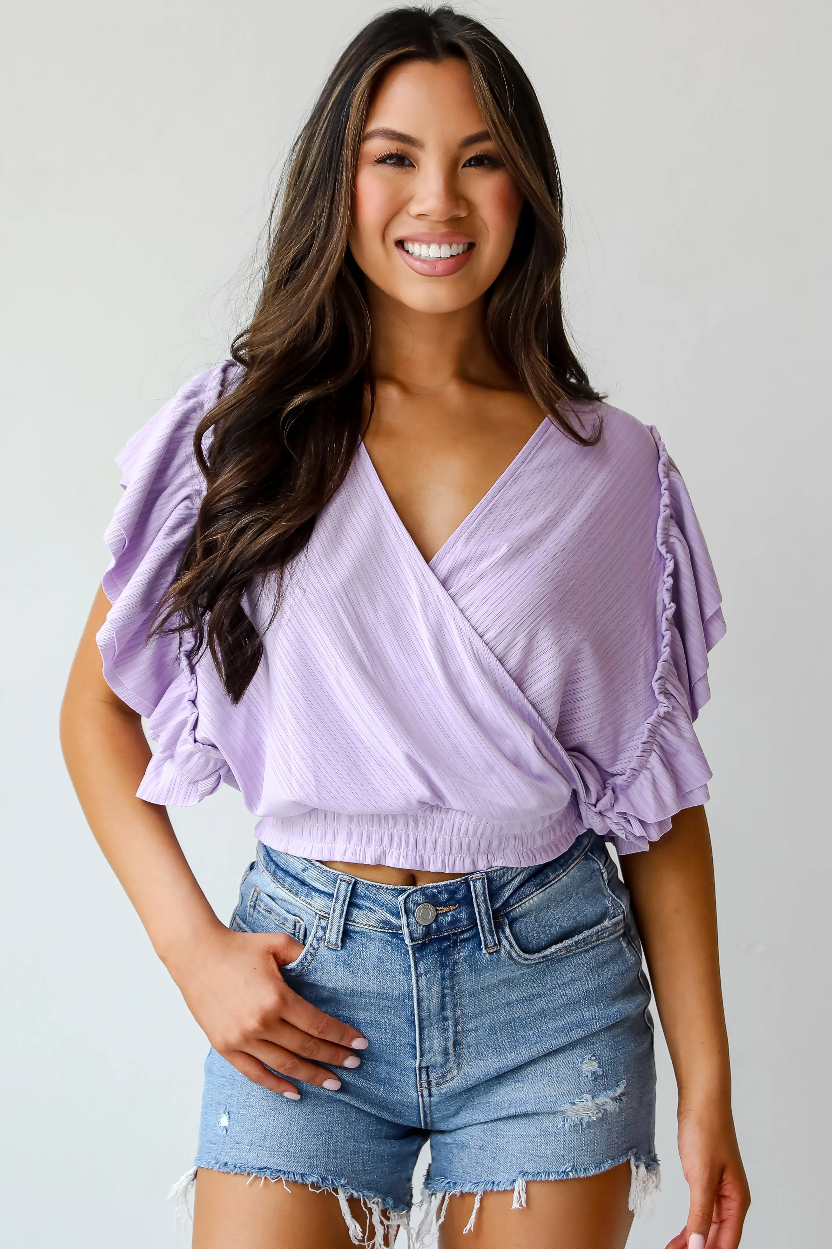 FINAL SALE - Say It Back Lavender Surplice Top